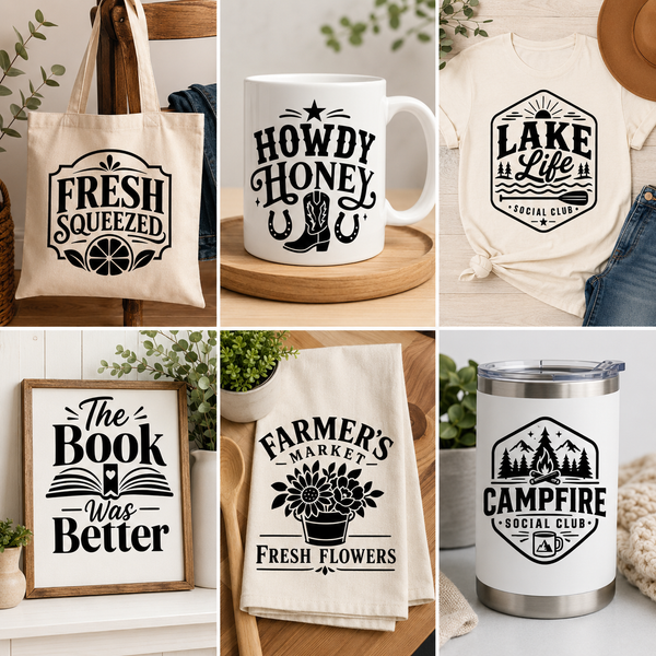 Vintage Badge SVG Bundle | 6 Cricut Cut Files for Mugs Shirts Totes Signs