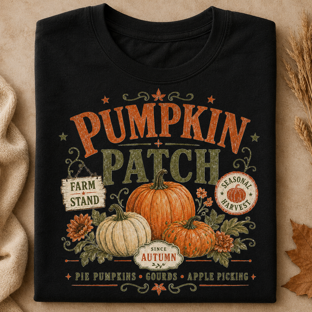 Vintage Pumpkin Patch PNG Shirt Design | Fall Sublimation Graphic for Autumn Shirts, Sweatshirts & DTF Transfers