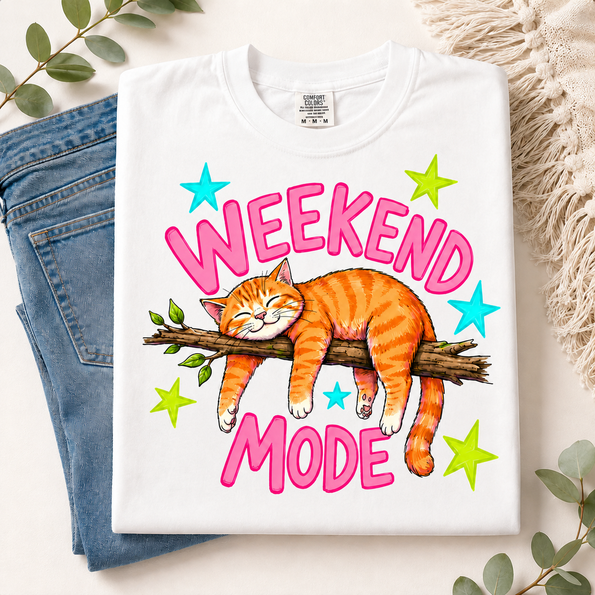 Weekend Mode Cat PNG Design – Funny Lazy Cat Shirt Sublimation Print File