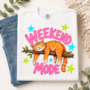Weekend Mode Cat PNG Design – Funny Lazy Cat Shirt Sublimation Print File