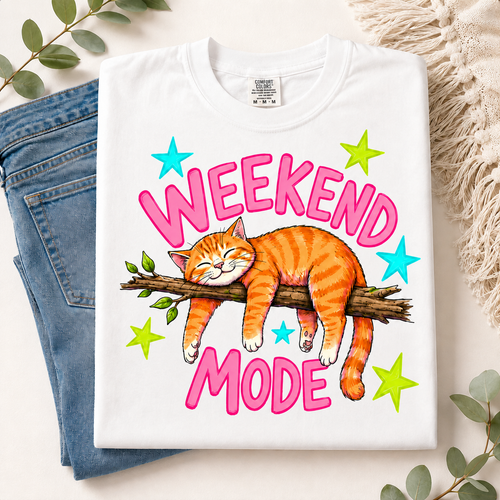 Weekend Mode Cat PNG Design – Funny Lazy Cat Shirt Sublimation Print File