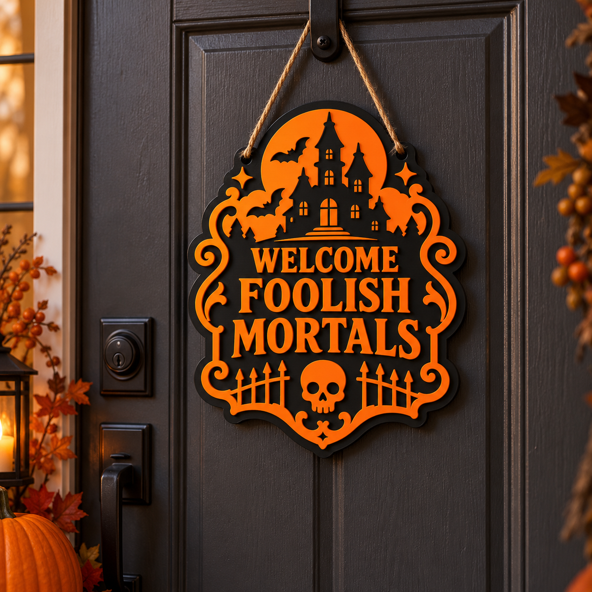 Welcome Foolish Mortals Halloween Door Sign STL and Pre-Colored 3MF Main image