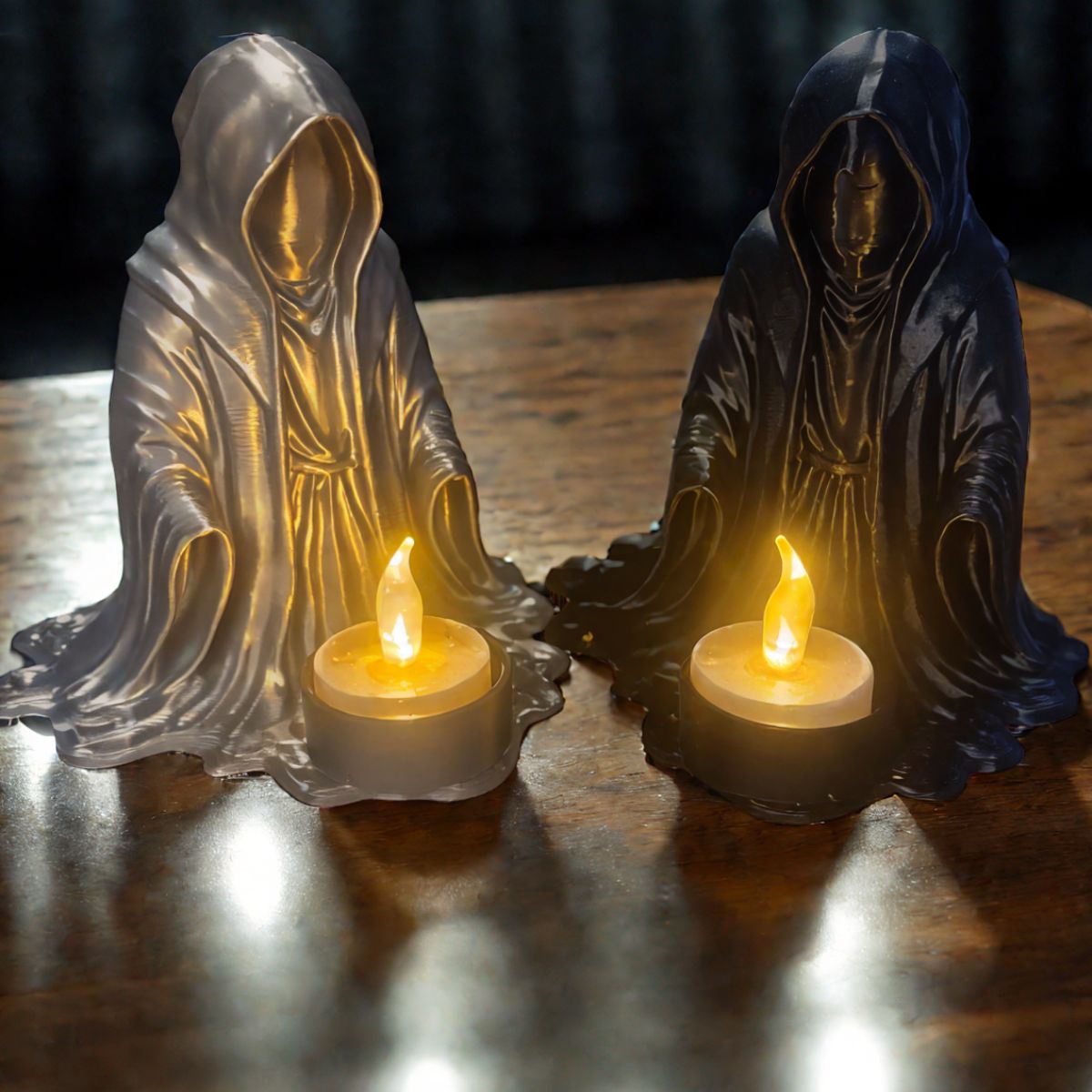 The Shadow Sentry: Matte Obsidian Gothic Tealight Holder | Dark Academia Home Decor Artifact