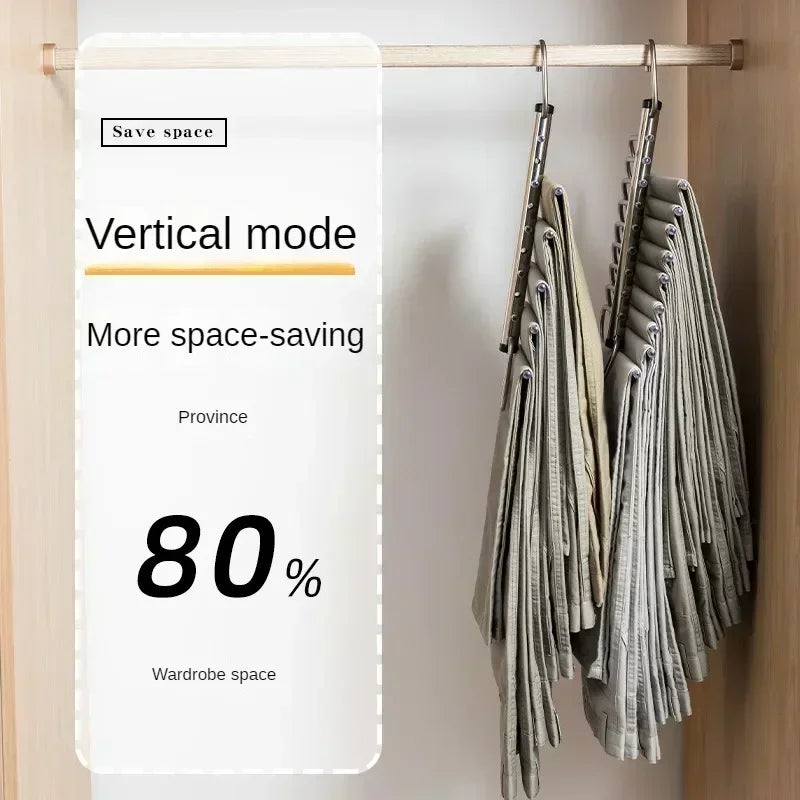 Folding Magic Pants Hangers – Stainless Steel Space Saving Closet Organizer