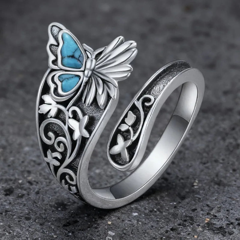 Vintage Butterfly Adjustable Ring – Silver Color Cocktail Jewelry for Women Secondary image