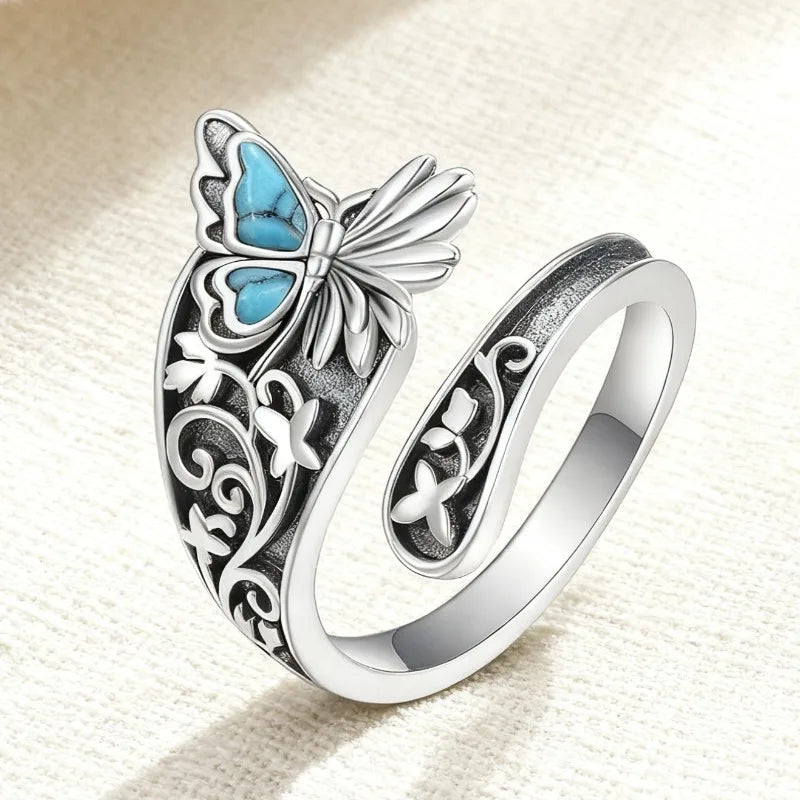 Vintage Butterfly Adjustable Ring – Silver Color Cocktail Jewelry for Women Main image
