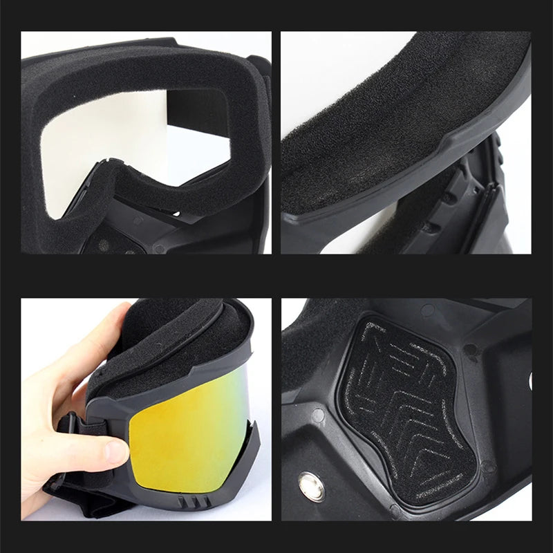Motorcycle & Snowboard Goggles with Detachable Face Mask