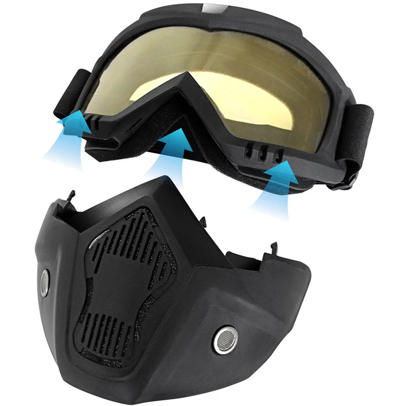 Motorcycle & Snowboard Goggles with Detachable Face Mask