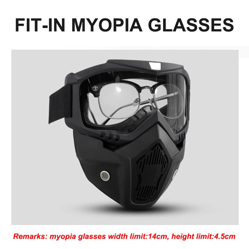 Motorcycle & Snowboard Goggles with Detachable Face Mask
