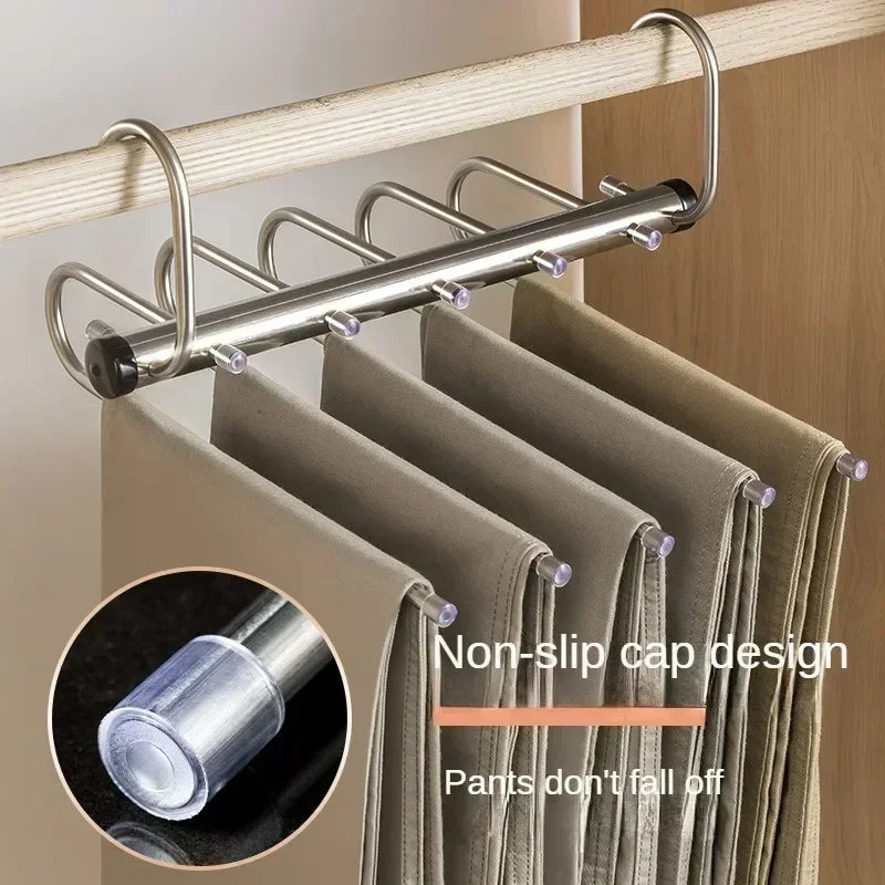 Folding Magic Pants Hangers – Stainless Steel Space Saving Closet Organizer