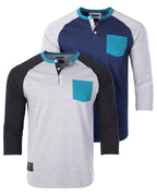 Men's 3/4 Sleeve Contrast Henley Shirts Bundle Set (Cotton, Lightweight)-2