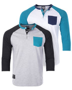 Men's 3/4 Sleeve Contrast Henley Shirts Bundle Set (Cotton, Lightweight)-0