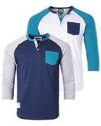 Men's 3/4 Sleeve Contrast Henley Shirts Bundle Set (Cotton, Lightweight)-1