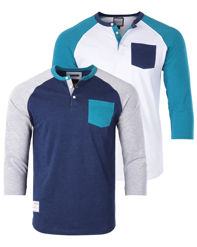 Men's 3/4 Sleeve Contrast Henley Shirts Bundle Set (Cotton, Lightweight) Main Image