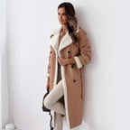Women's Double Breasted Shearling Trench Coat – Mid-Length Winter Lapel