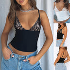 Women's V-neck Lace Camisole Top – Slim Fit Back Zipper Summer Sling