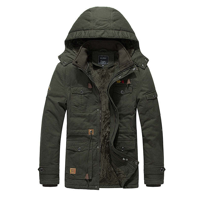 Men’s Fleece-Padded Mid-Length Hooded Jacket | Warm Casual Outerwear