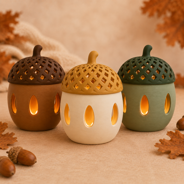 Acorn LED Tealight Holder STL – Support-Free Autumn Lantern 3D Print File