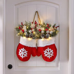 Luminous Christmas Mitten Wreath – Simulated Flower Holiday Door Sign