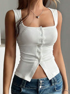 Slim-Fit Button Split Vest | Women's Stylish Sleeveless Top