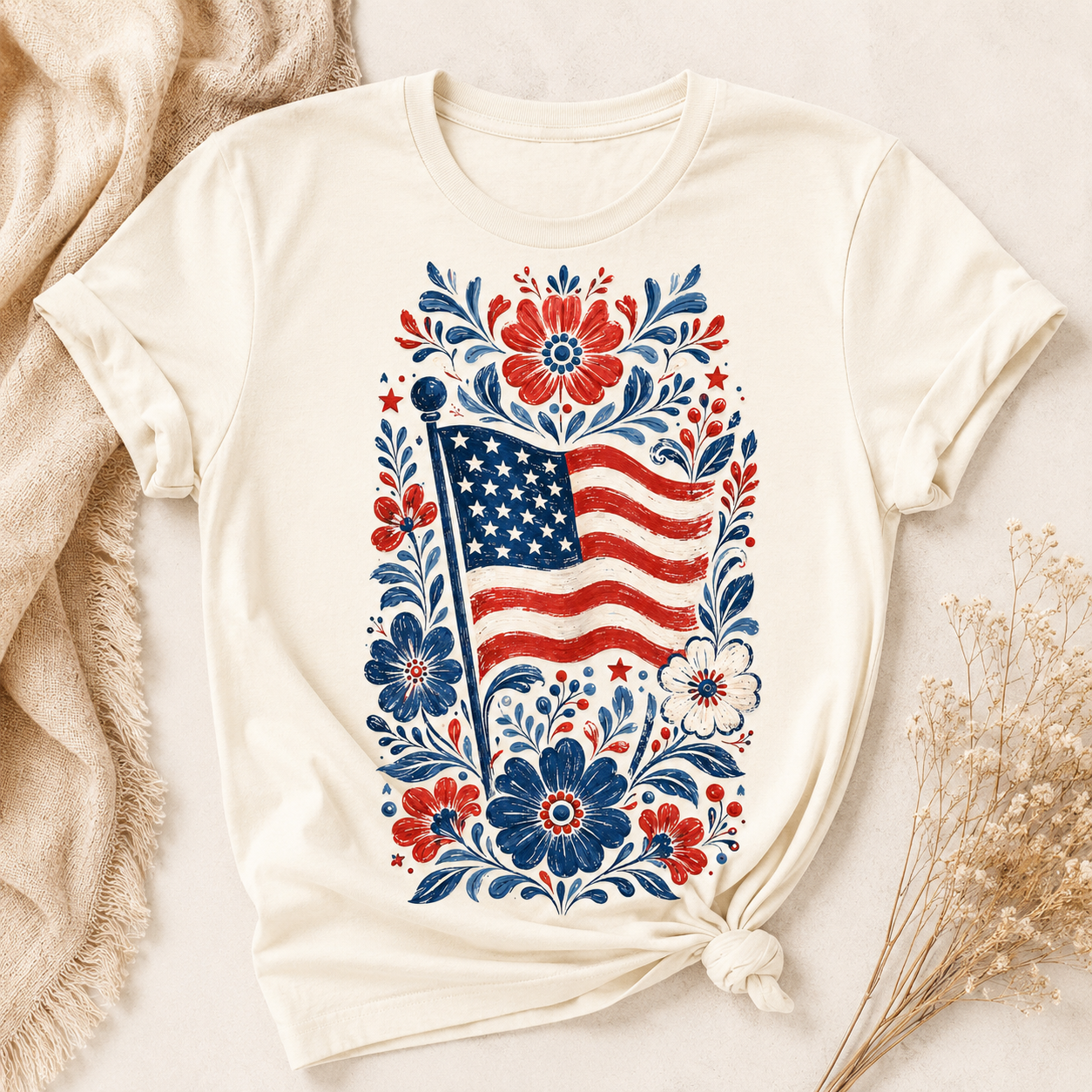 American Flag Floral PNG File | Patriotic Liberty Shirt Design