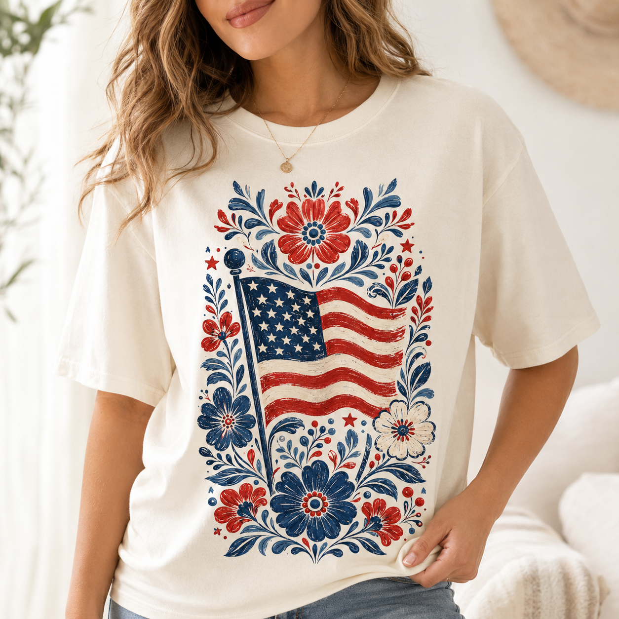 American Flag Floral PNG File | Patriotic Liberty Shirt Design