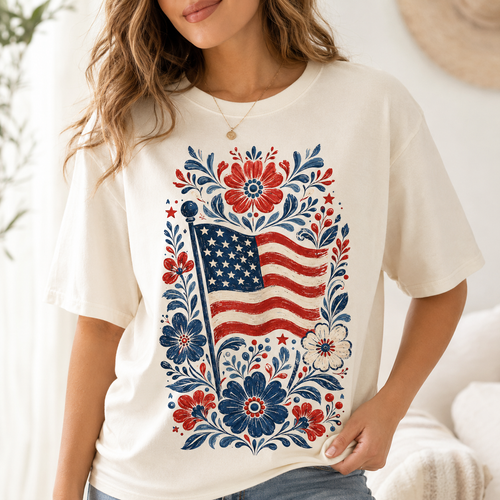 American Flag Floral PNG File | Patriotic Liberty Shirt Design