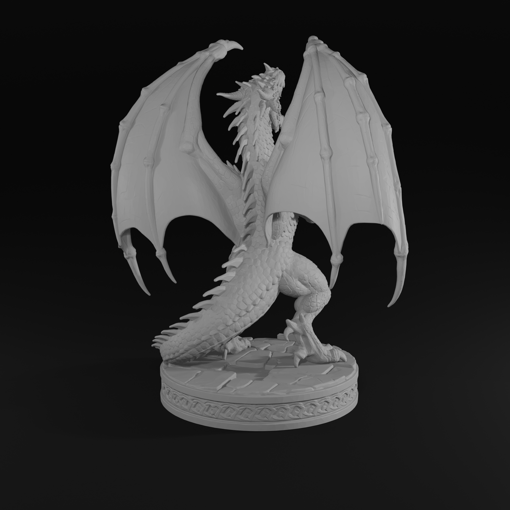 Ancient Dragon Sculpture STL File – Fantasy Dragon Statue 3D Print