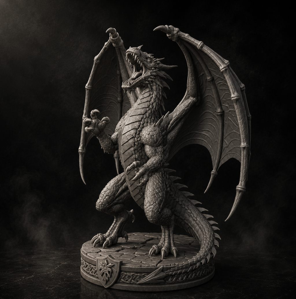 Ancient Dragon Sculpture STL File – Fantasy Dragon Statue 3D Print