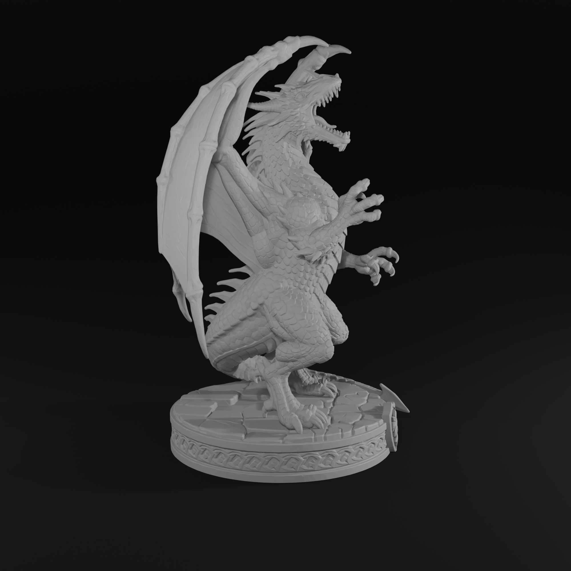Ancient Dragon Sculpture STL File – Fantasy Dragon Statue 3D Print