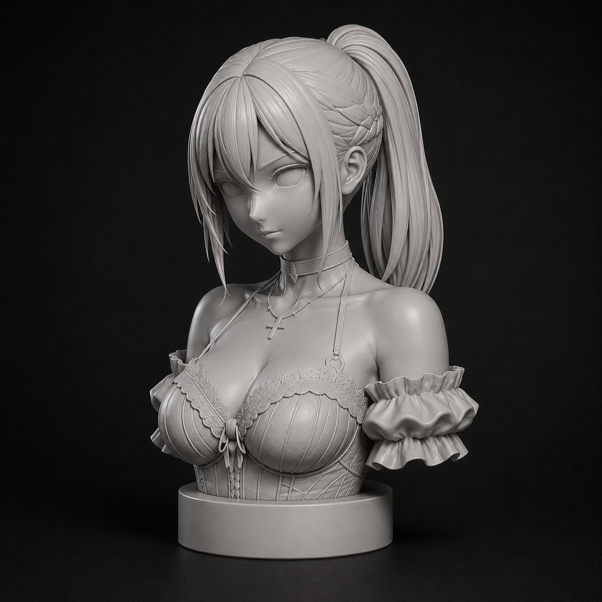 Anime Girl Bust STL – Detailed Sculpture 3D Print File - Display Model