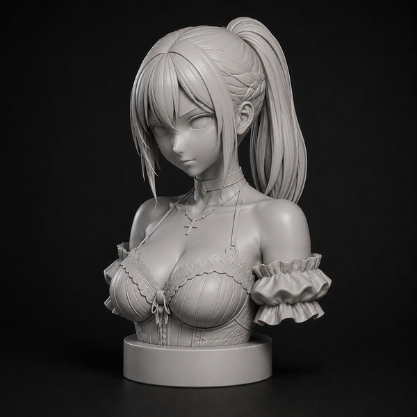 Anime Girl Bust STL – Detailed Sculpture 3D Print File - Display Model