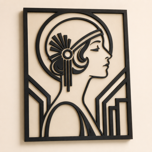 Art Deco Woman Wall Art STL File | 3D Printable Flapper Portrait Decor
