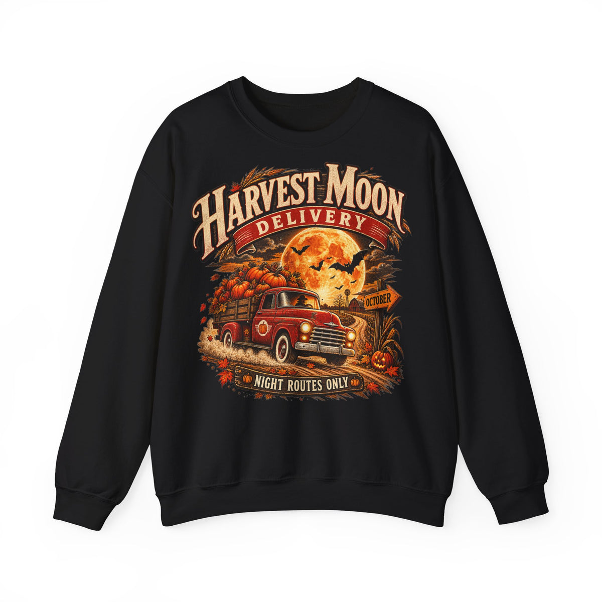 Harvest Moon Delivery PNG – Vintage Pumpkin Truck Fall Sublimation Shirt Design