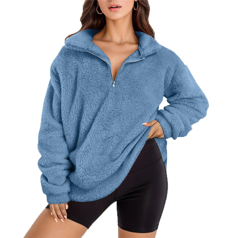 Thick Velvet Fleece Lined Tunic Sweatshirt – Loose Fit Women