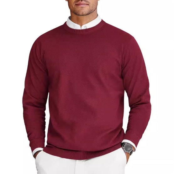Men’s Round-Neck Long-Sleeve Knit Sweater | Casual Lightweight Pullover