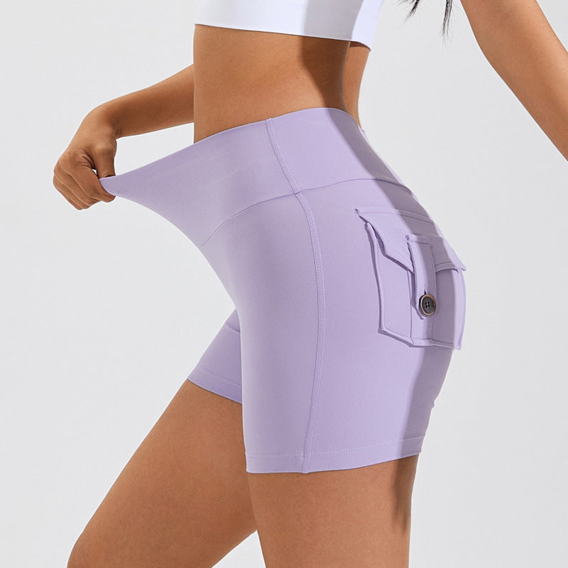 High-Waist Hip-Lifting Shorts with Pockets | Quick-Dry Women’s Fitness Shorts