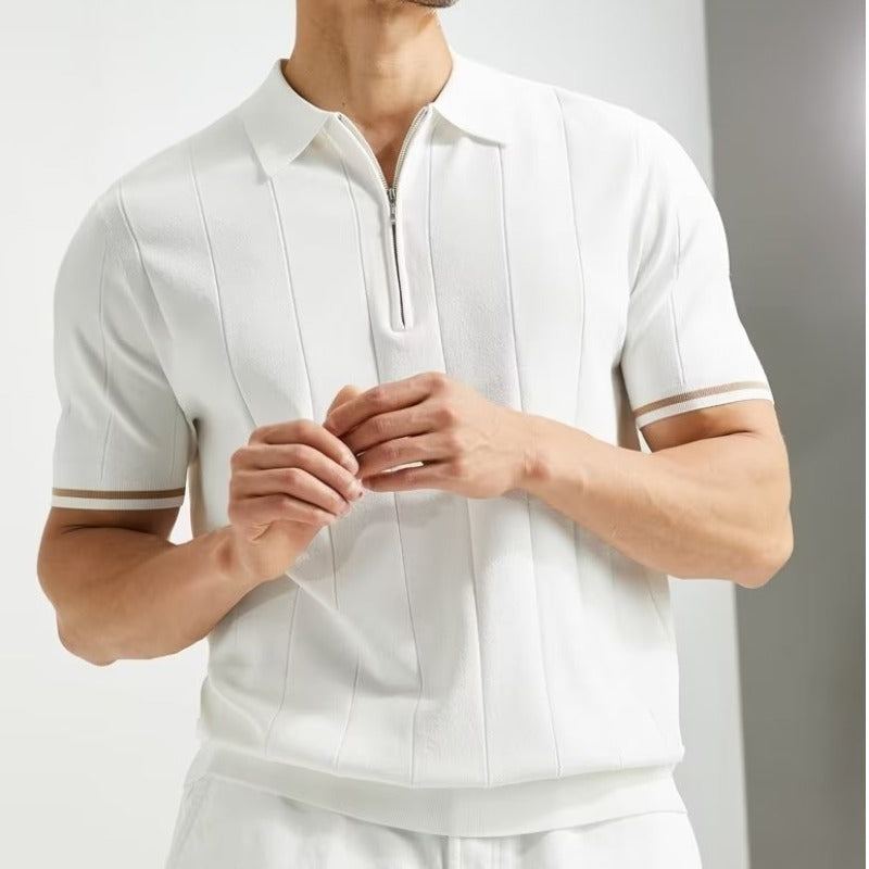 Men’s Zip Polo Shirt | Short-Sleeve Summer Lapel T-Shirt