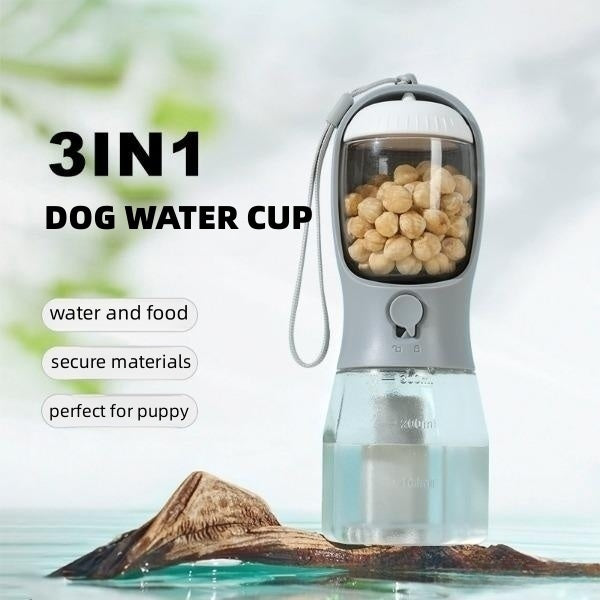 3-in-1 Portable Pet Cup | Dog & Cat Water, Food & Waste Bag Dispenser