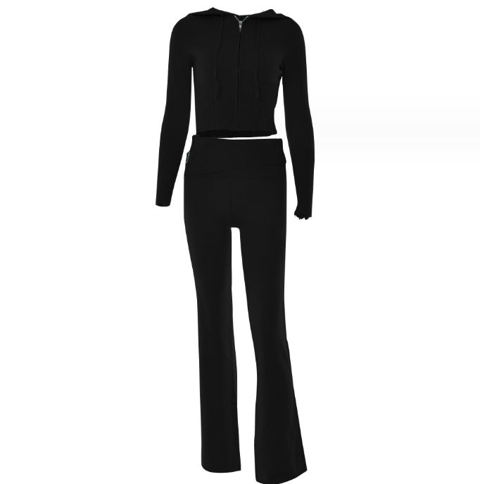 Zip Hoodie & High-Waist Pants Set | Women’s Casual Lounge Tracksuit