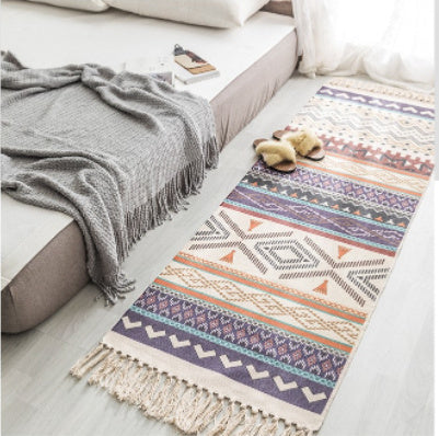 Bohemian Woven Cotton & Linen Area Rug Runner | Geometric Design