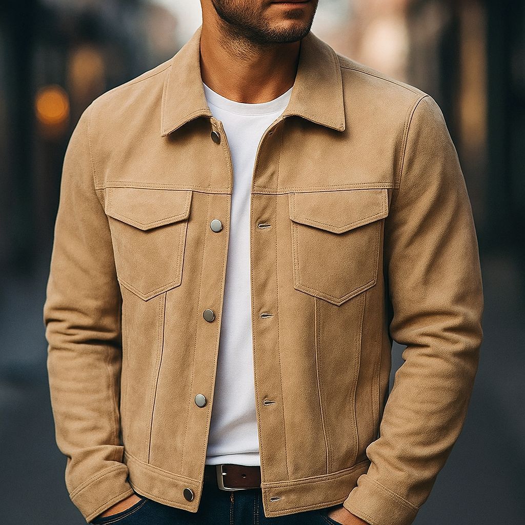 Men’s Deer-Suede Lapel Work Jacket | Winter Outerwear with Classic Style