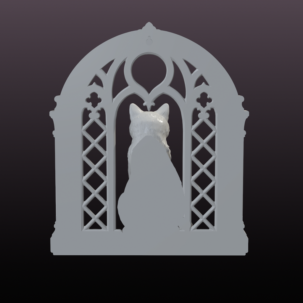 Black Cat Gothic Window STL File – Halloween Wall Decor 3D Print Model