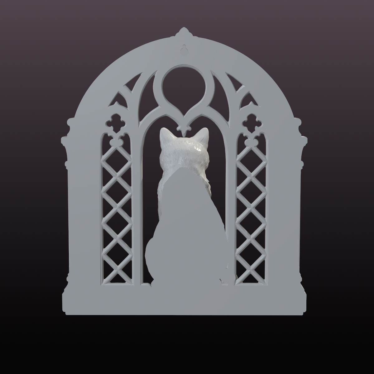 Black Cat Gothic Window STL File – Halloween Wall Decor 3D Print Model