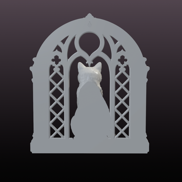 Black Cat Gothic Window STL File – Halloween Wall Decor 3D Print Model