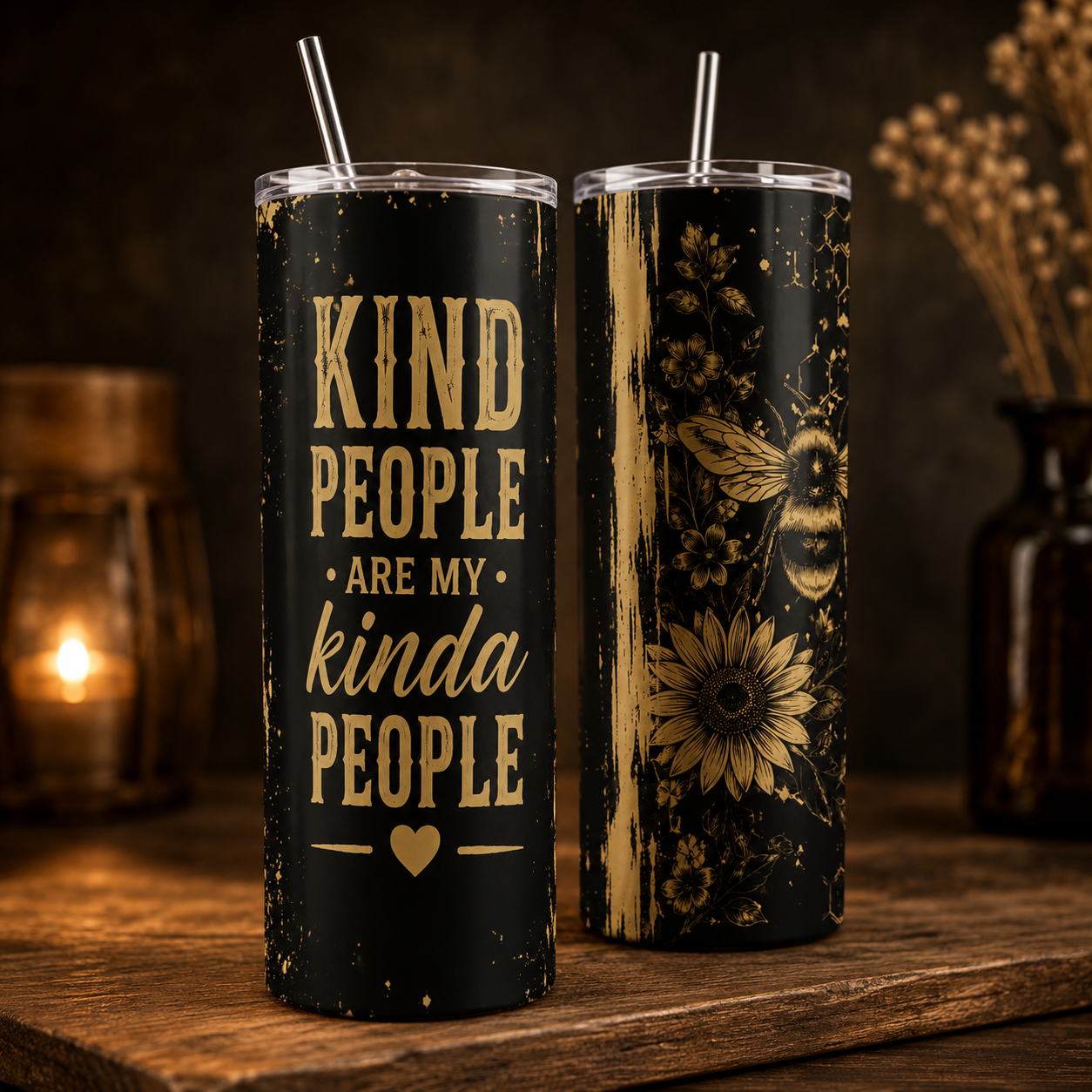 Kind People Are My Kinda People 20oz Skinny Tumbler Wrap PNG | Bee Sunflower Sublimation Design Secondary image
