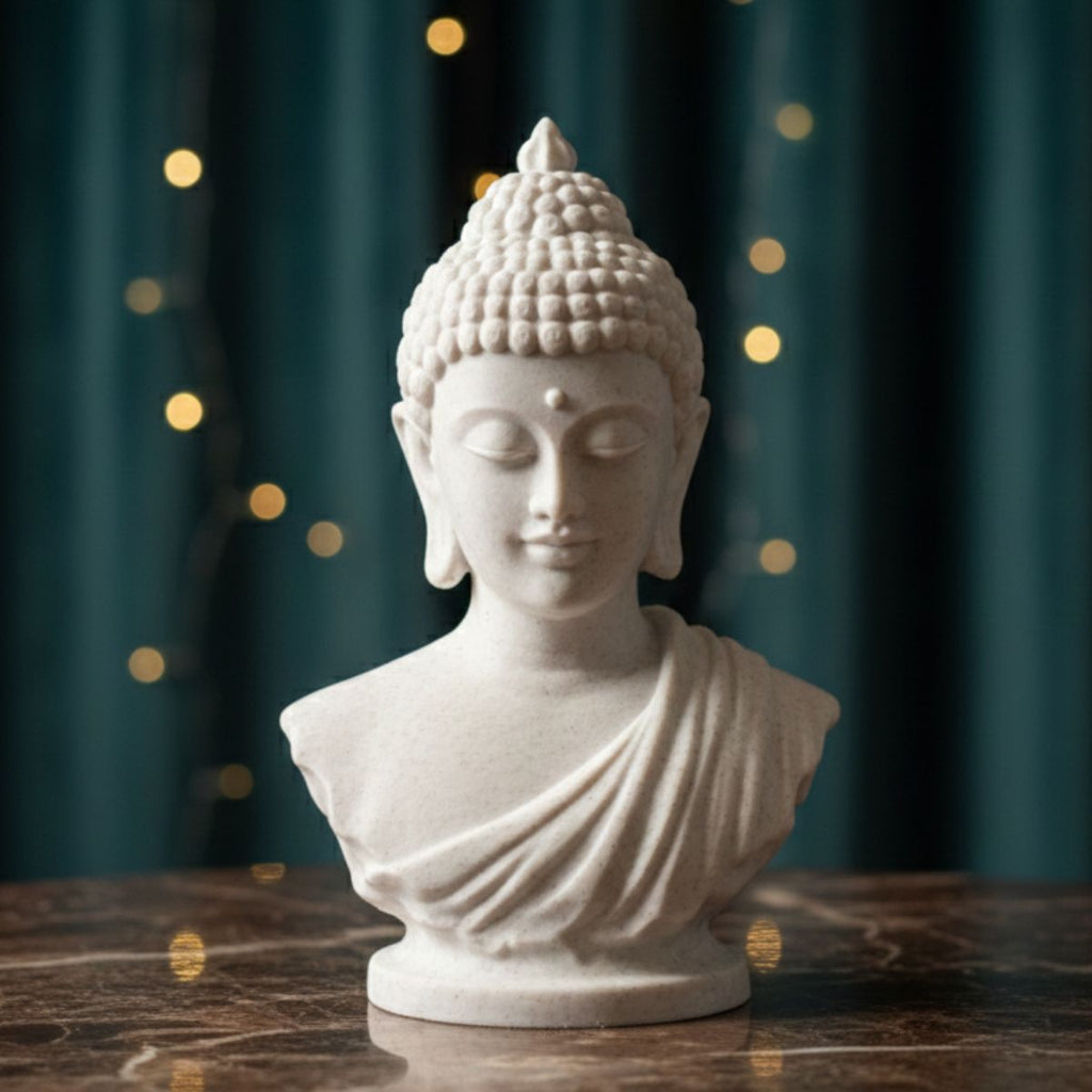 Siddhartha Gautama Buddha bust in marble finish, Zen meditation statue for home decor