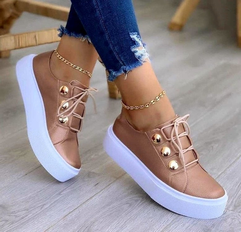 Women’s Lace-Up Rivet Flats | Casual Low-Top Sneakers