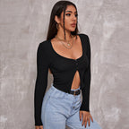 Long Sleeve Ribbed Crop Cardigan Top – Women's Sexy Button Knit Shirt