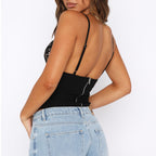Women's V-neck Lace Camisole Top – Slim Fit Back Zipper Summer Sling
